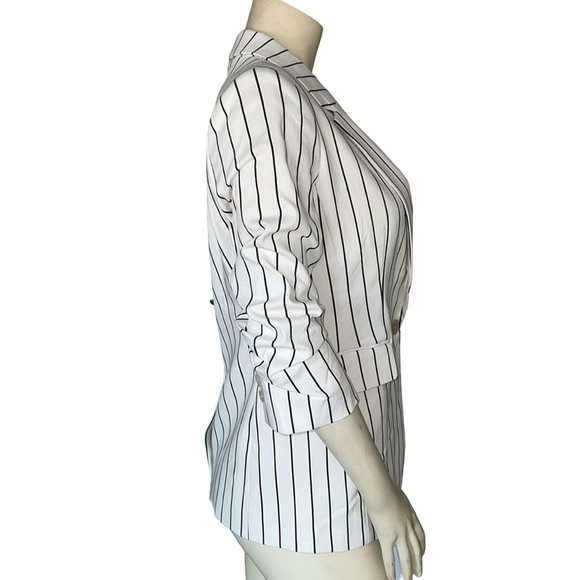 NWT DKNY 3/4 Sleeve Cream/Black Stripped Casual Blazer. Size 6. - Picture 2 of 6